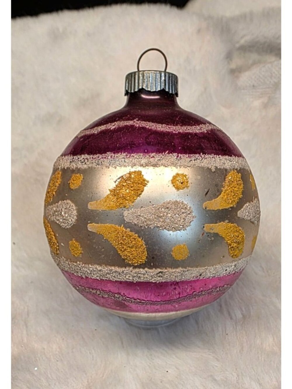 Vintage MCM Pink Mercury Glass Mica Stenciled Shiny Brite Christmas Ornament 3"